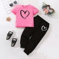 thumbnail image 1 of 100% Cotton Female Kids 2-Piece Outfit Set, Hot Pink Heart Print Short Sleeve Top & Joggers, 2-7 Years,Size 2-3T, 1 of 5