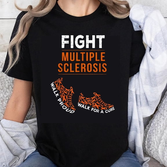 100% Cotton Fight Multiple Sclerosis Walk Proud Walk for a Cure Awareness T-Shirt for Men Women Support MS Charity Event Apparel