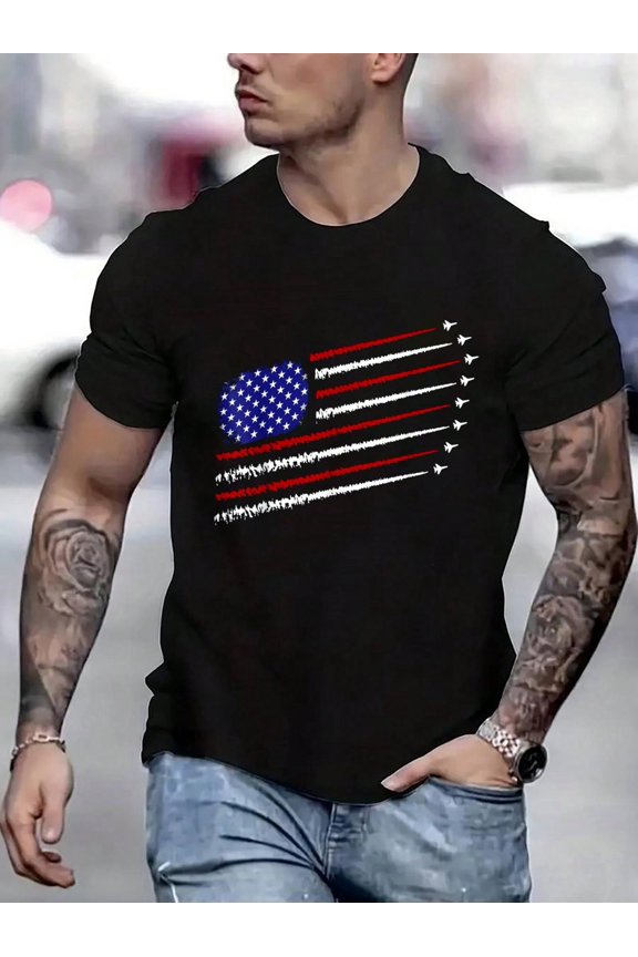 100% Cotton Fighter Jets With USA American Flag 4th Of July Celebration T-Shirt Popular Style Men's T-Shirt