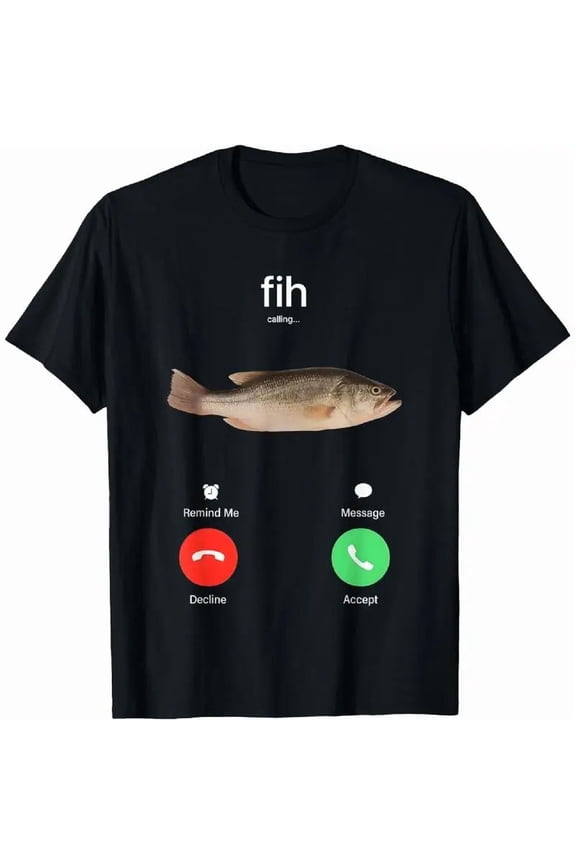 100% Cotton Fih Calling Remind Me Message Decline Accept Phone Call Fish T-Shirt for Men Soft Natural Top Streetwear Golf Gift T-Shirt For Men and Women