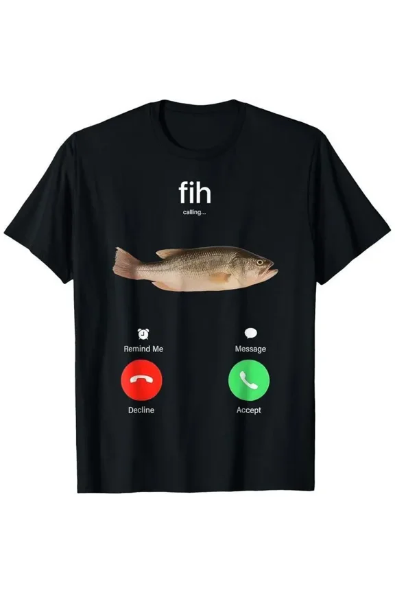 100% Cotton Fih Calling Remind me Message Decline Accept Phone Call Fish T-Shirt Golf Gift T-Shirt For Men and Women