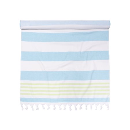 100% Cotton Filippo Fouta Beach Towel, Lightweight, Soft and Absorbent Terry Cloth Backing,Nautical Stripes Pattern Travel Bath Towel , 35" x 68", Key West by Blue Nile Mills