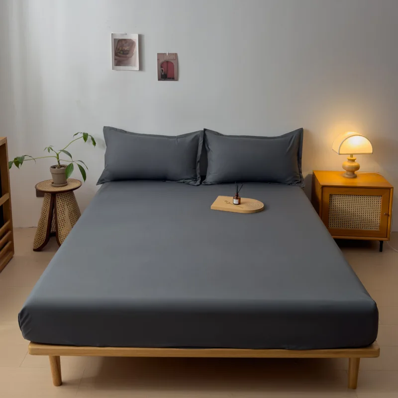 100 Cotton Fitted Bed Sheet with Elastic Band Solid Color Antislip