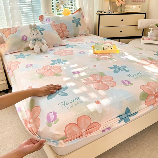 100 Cotton Fitted Sheet Floral Style Bedsheets Skinfriendly Elastic