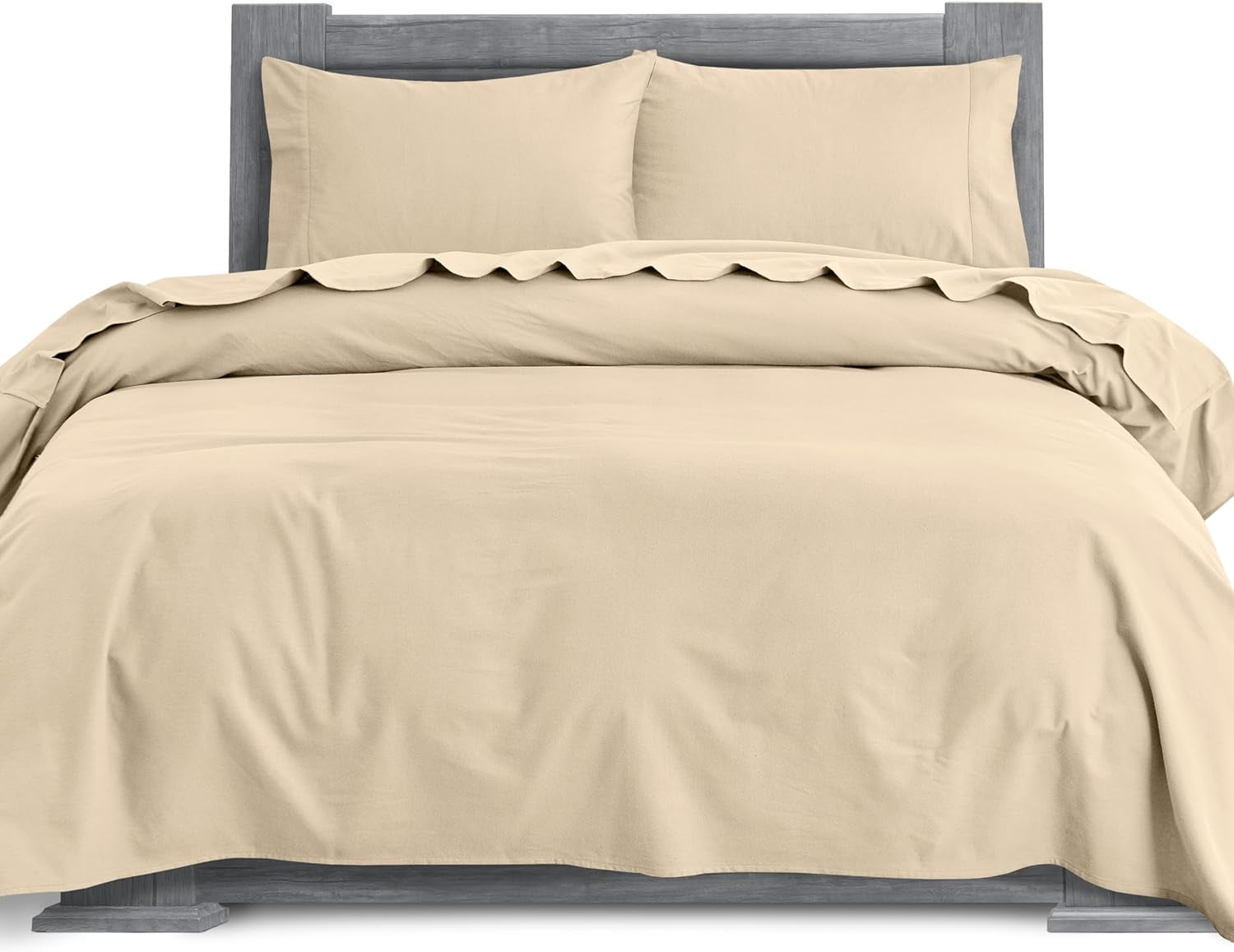 100 Cotton Flannel Sheets Set Flannel Sheets Full, 4Piece Flannel Bed Sheets Lightweight