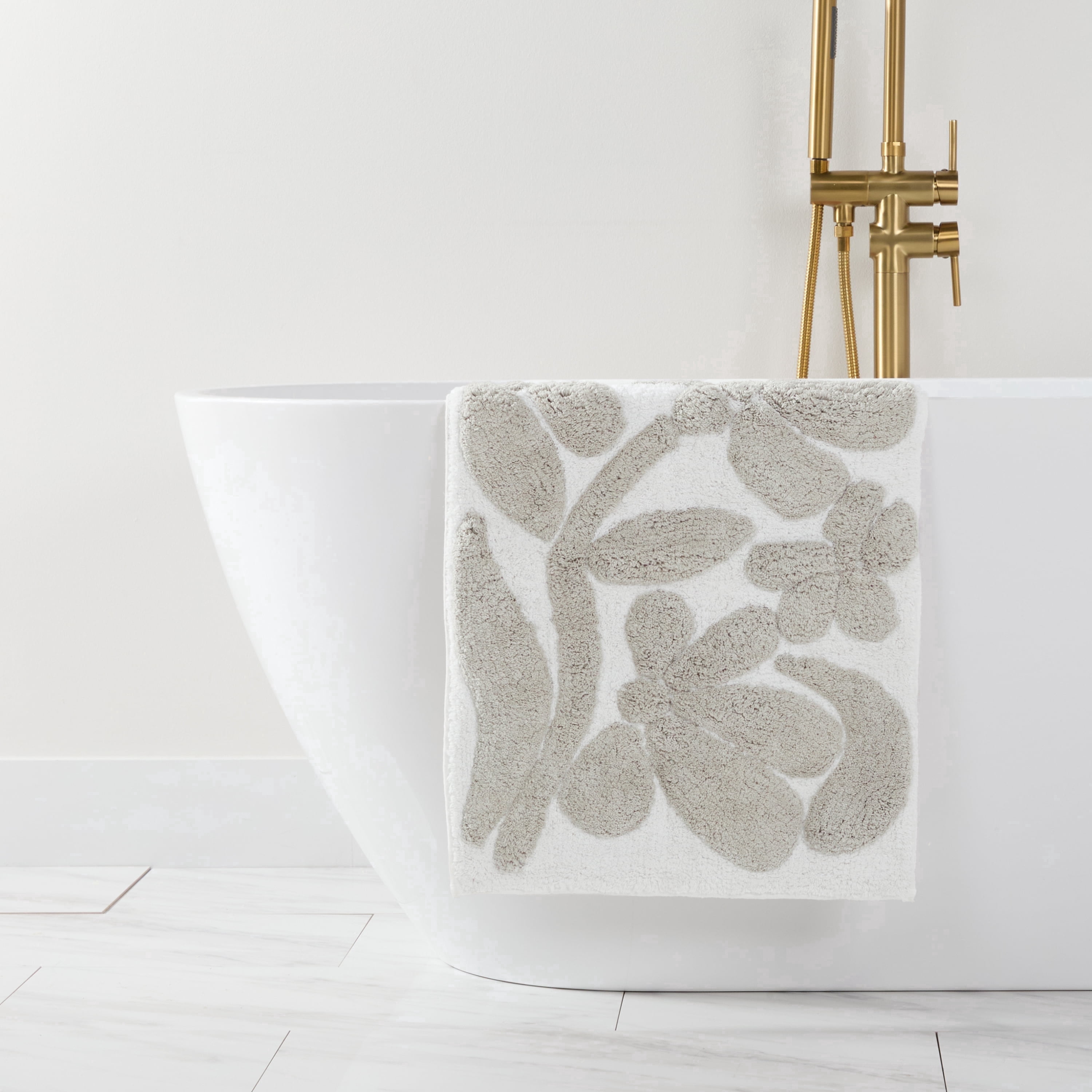 100% Cotton Floral Patterned Bath Mat by Comfort Canopy, Light Gray Floral, 24" x 17"