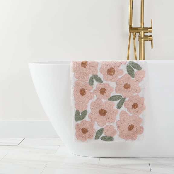 100% Cotton Floral Patterned Bath Mat by Comfort Canopy, Pink Blossoms, 24" x 17"