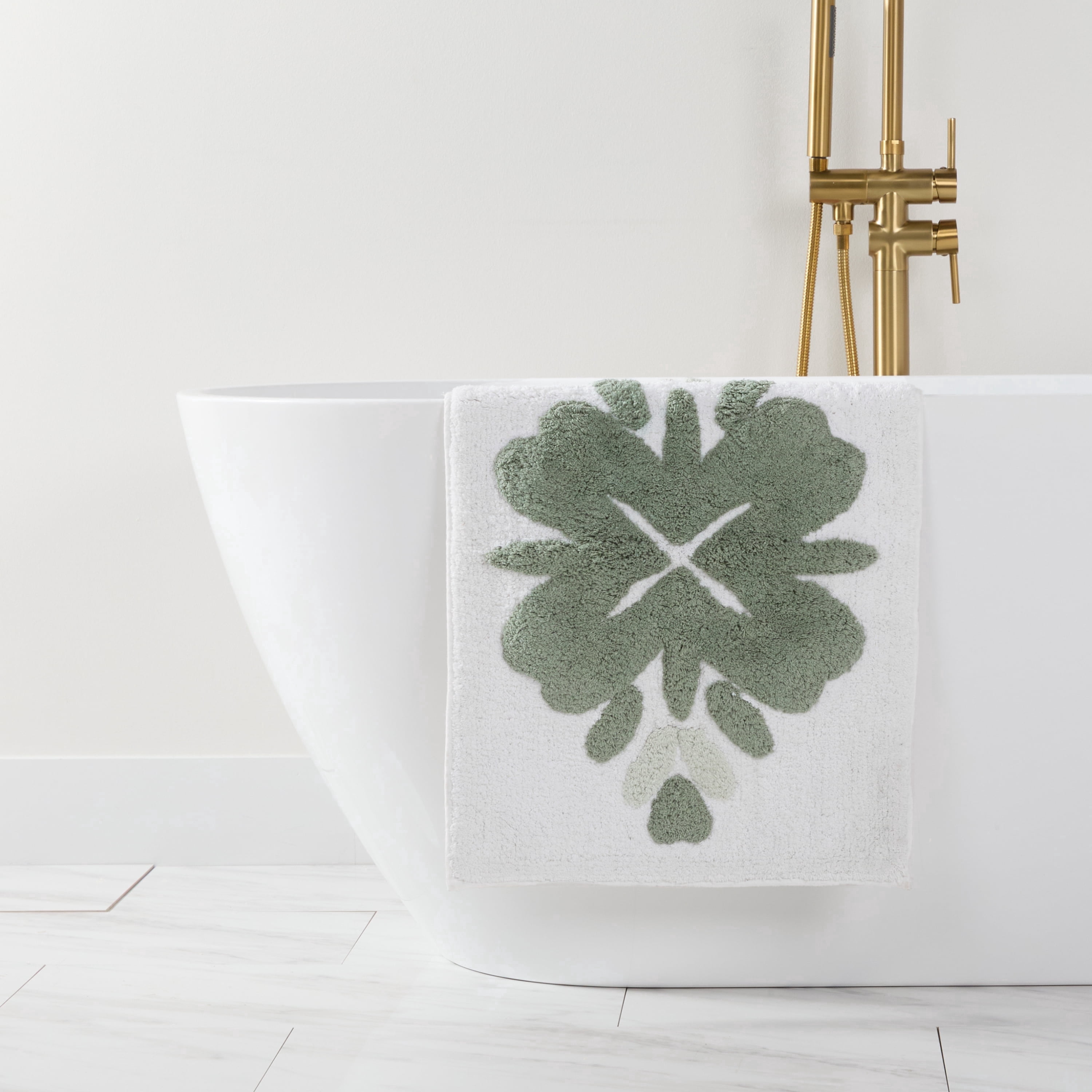 100% Cotton Floral Patterned Bath Mat by Comfort Canopy, Sage Flower, 34" x 21"