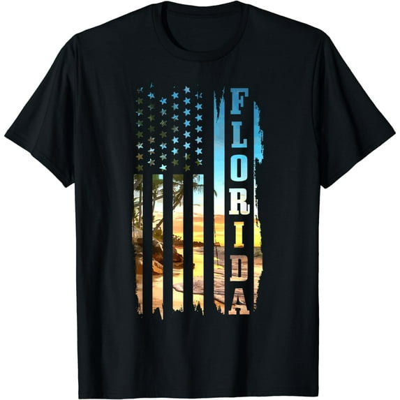100% Cotton Florida American Flag Pride Beach Surfer Patriotic Gift T-Shirt