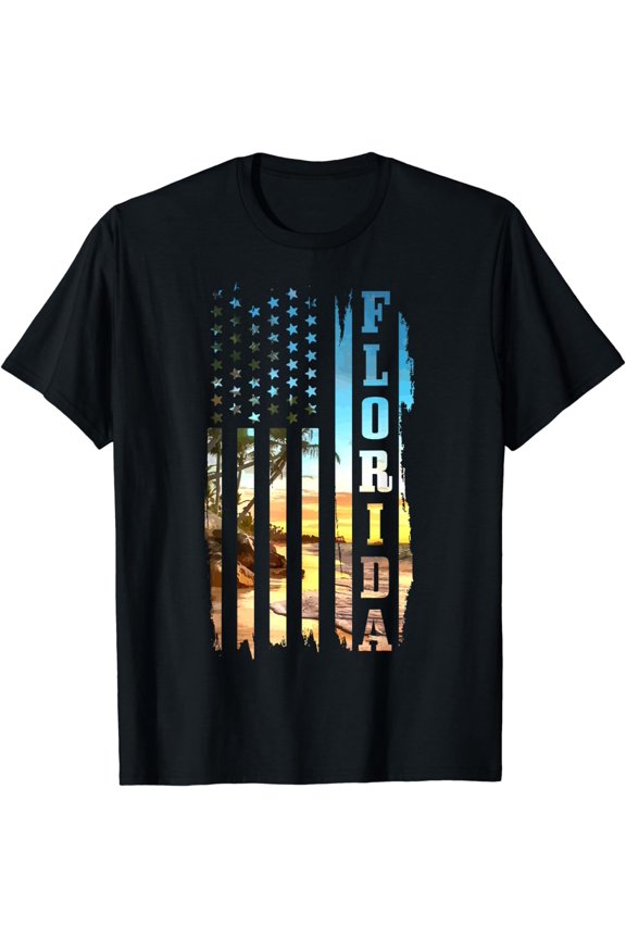100% Cotton Florida American Flag Pride Beach Surfer Patriotic Gift T-Shirt