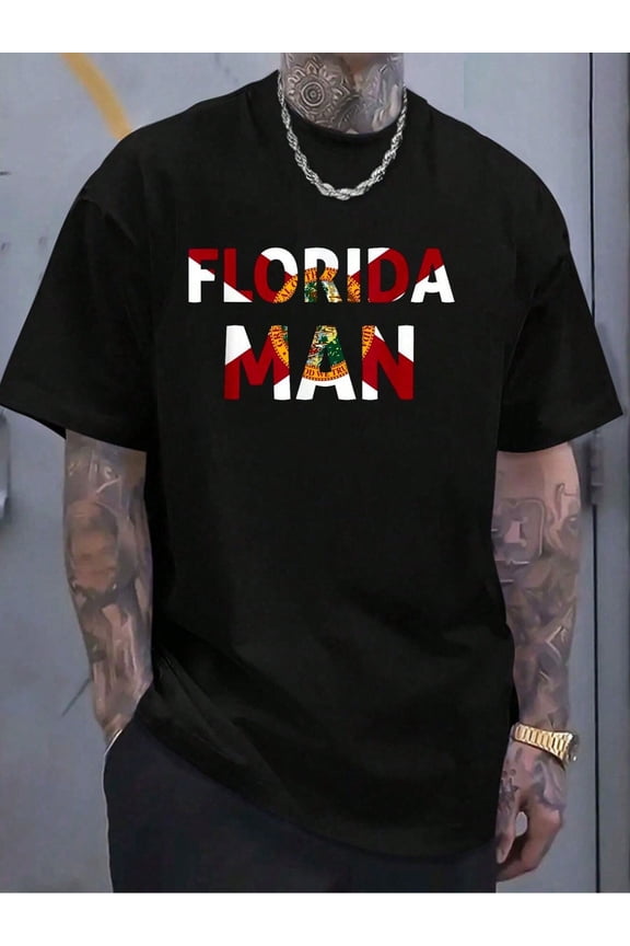 100% Cotton Florida Man & Florida State Flag T-Shirt Women's Men's Graphic Tee Causal Tops Fashion Tshirt Short Sleeve T-Shirt