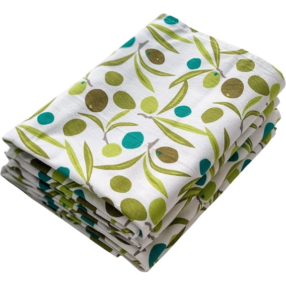 100% Cotton Flour Sack Kitchen Dish Towels Olive Green Tea Towels | Absorbent & Lint-Free Hand Towels for Drying, Cleaning & Cooking