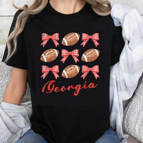 100% Cotton Football Bows Georgia Pattern Print T-Shirt