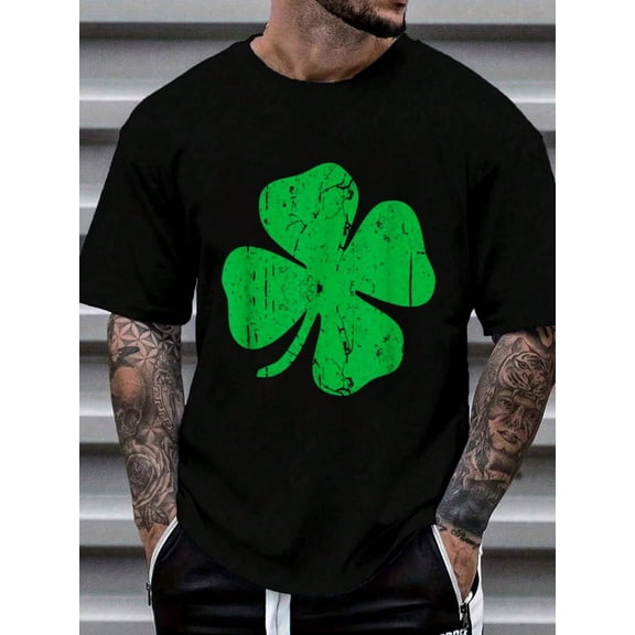 100% Cotton Four Leaf Clover T-Shirt Vintage Saint Patrick Day Shirt T-Shirt Women's Men's Graphic Tee, Causal Tops Fashion Tshirt