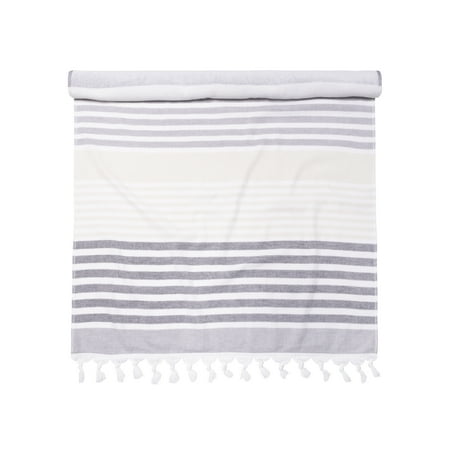100% Cotton Fouta Beach Towel, Meera Stripes (Black)