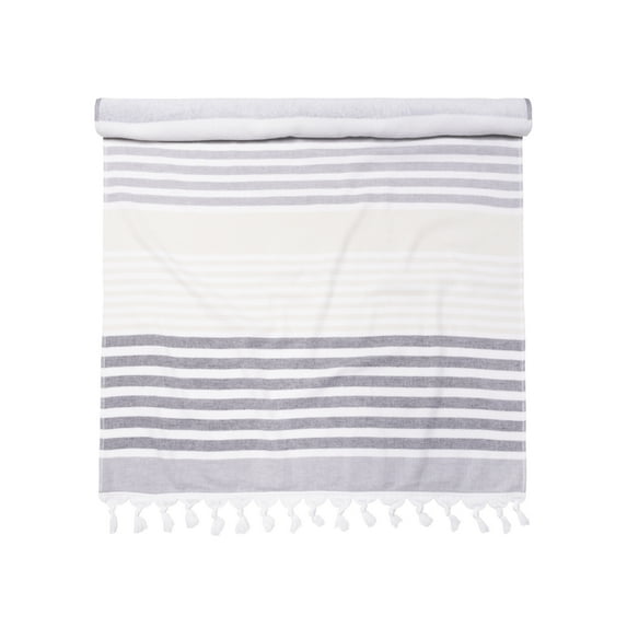 100% Cotton Fouta Beach Towel, Meera Stripes (Black)