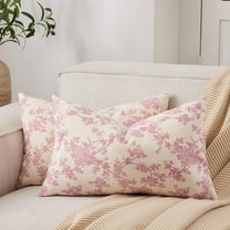 100% Cotton French Pastoral Lumbar Throw Pillow Covers Set of 2, 12x20 Inch Pink Farmhouse Decorative Cushion Covers for Sofa Bed Living Room Home Decor