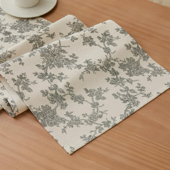 100% Cotton French Pastoral Table Runners, 13x90 Inch Black Farmhouse Table Runners 90 Inches Long, Vintage Flowers Print Home Decors