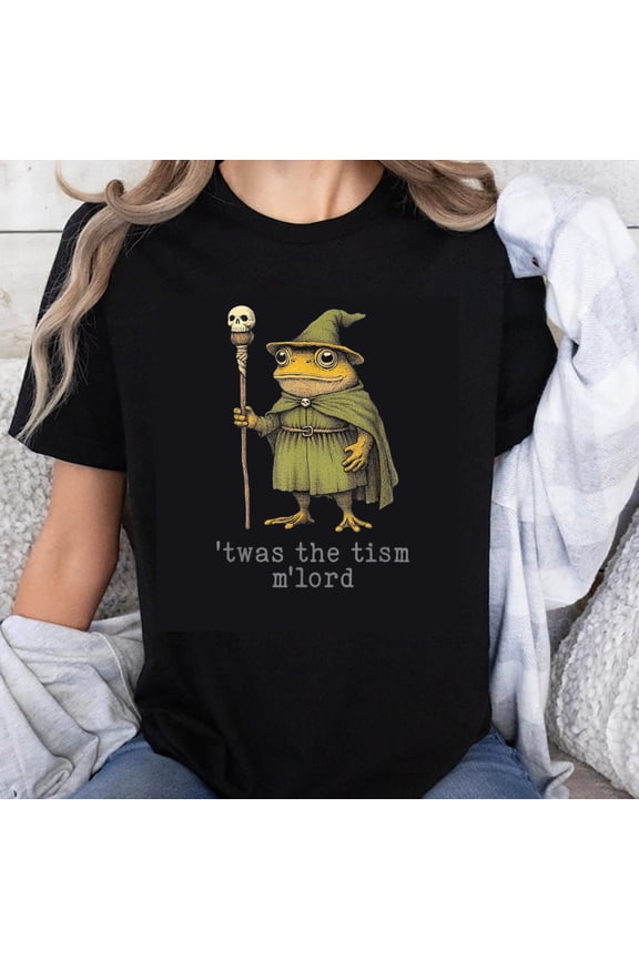 100% Cotton Frog Wizard With Skull Staff Twas The Tism Mlord Halloween Funny Graphic Design T-Shirt
