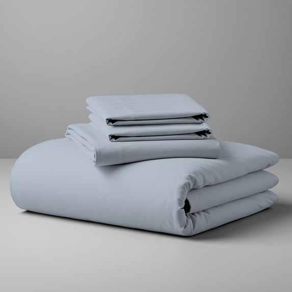 Purity Home Full Bed Sheet Set - 100% Cotton Percale - Cool, Crisp, Breathable & Durable 4-Piece - Light Blue