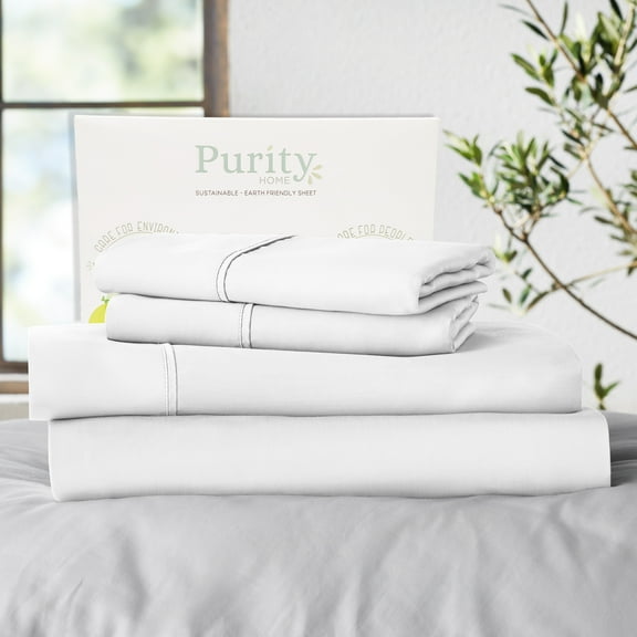 Purity Home Full Bed Sheet Set - 100% Cotton Percale, 400 Thread Count - Cool, Crisp, Breathable & Durable 4-Piece - White