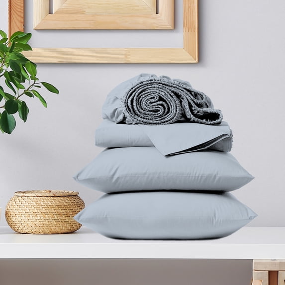 Color Sense 100% Cotton Full Sateen, Wrinkle Resistant, Quick Dry, Soft & Smooth 4-Piece Bedsheet Set Light Blue