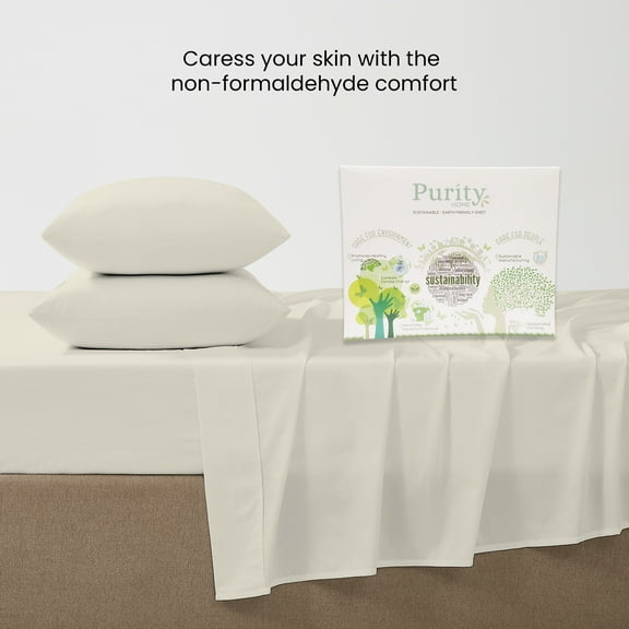 Purity Home 100% Cotton Full Sheet Set, 400 Thread Count Sateen Green Wrinkle-Resistant 4- Piece Set Ivory