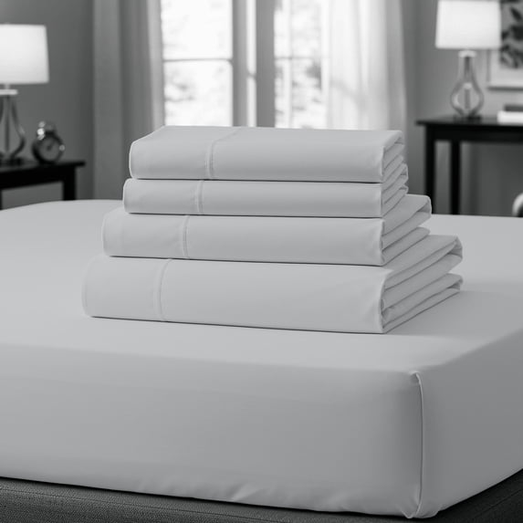 Purity Home 100% Cotton Full Bedsheet Set, Sateen Green Wrinkle-Resistant 4-Piece Set Light Gray