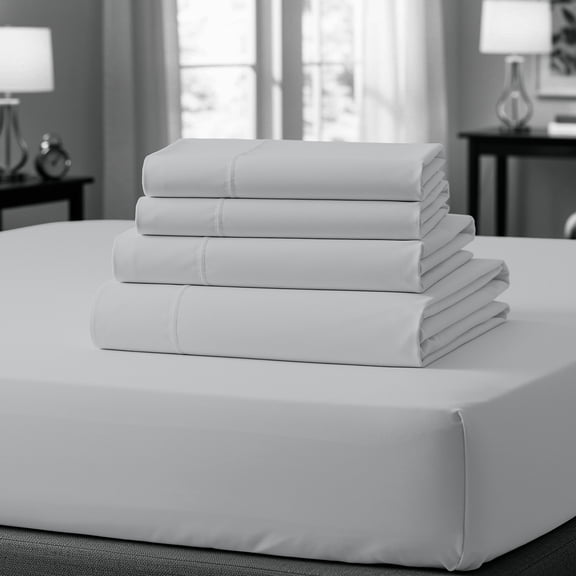 Purity Home 100% Cotton Full Bedsheet Set, Sateen Green Wrinkle-Resistant 4-Piece Set Light Gray