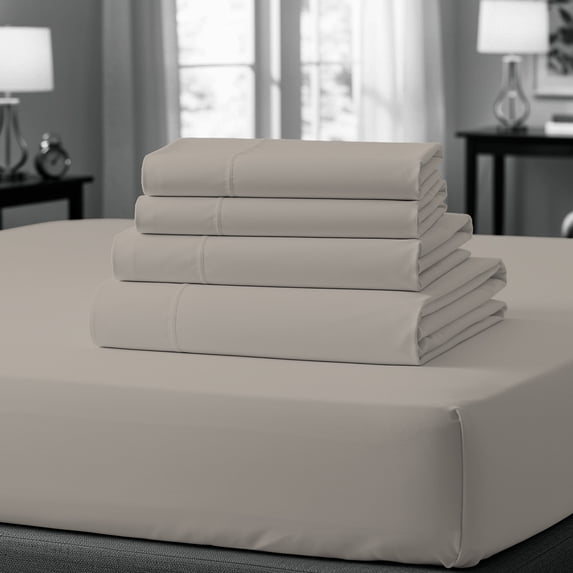Purity Home 100% Cotton Full Bedsheet Set, Sateen Green Wrinkle-Resistant 4-Piece Set Taupe