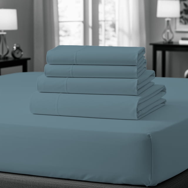 Purity Home 100% Cotton Full Bedsheet Set, Sateen Green Wrinkle-Resistant 4-Piece Set Teal