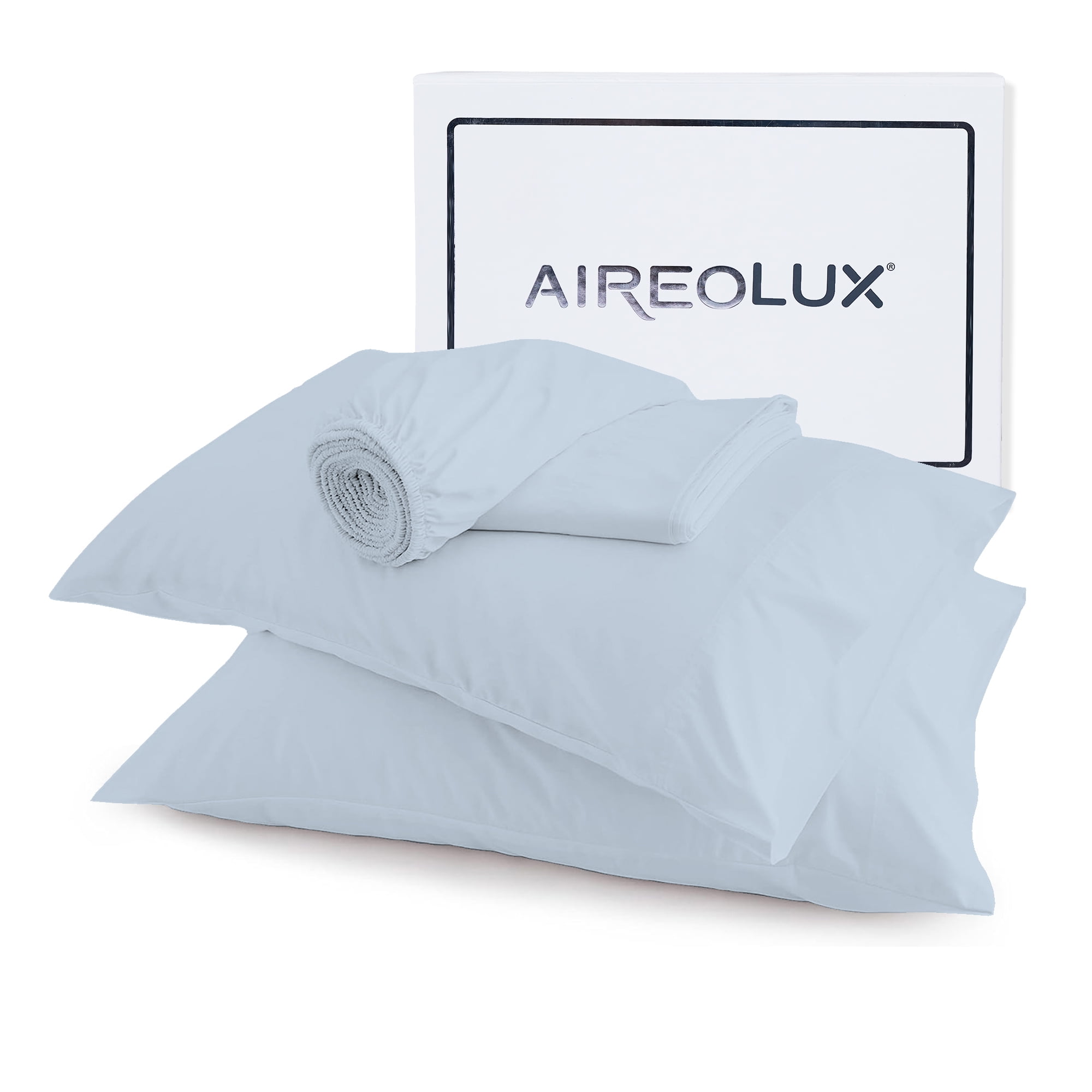 Full Light Aqua Cotton Sateen Sheet Set with Pillowcases