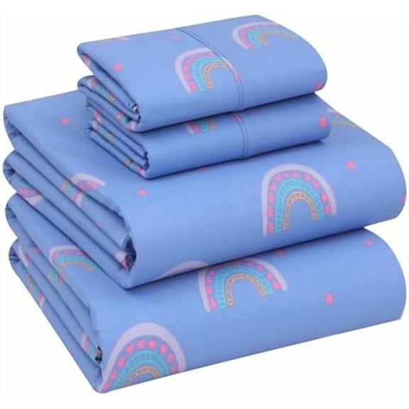 100% Cotton Full Size Bed Sheets, 4 Pieces, Soft & Breathable Percale Weave Bedding, Deep Pocket 16", Hotel Standard, Crisp Cool Feel, Durable, Perfect Sheet Set Floral, Baby Rainbow