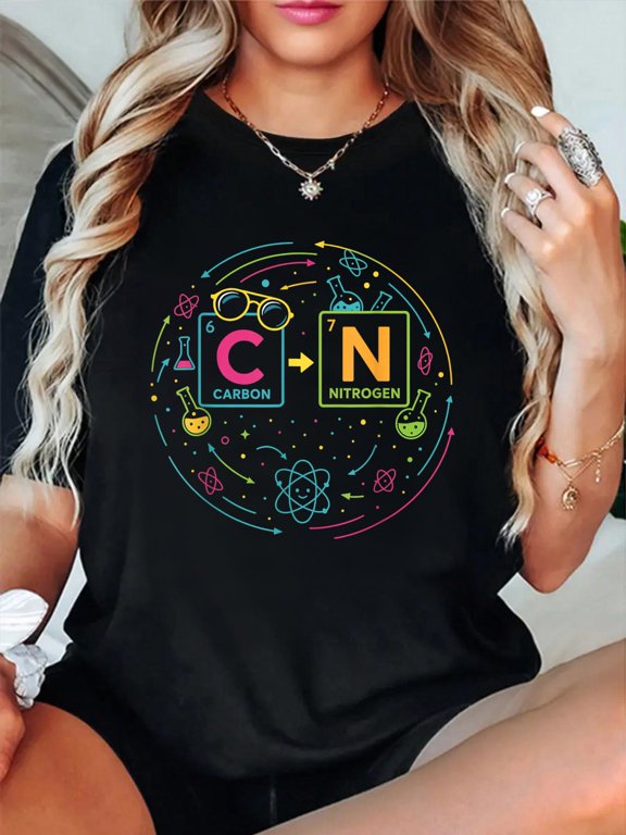 Funny 6 7 Science Chemistry Teacher Periodic Table Meme T-Shirt Women's Graphic Tee Casual Tops