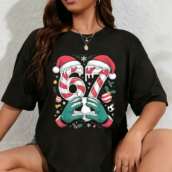 100% Cotton Funny 67 Six Seven Soccer Goalkeeper Funny Meme Christmas T-Shirt