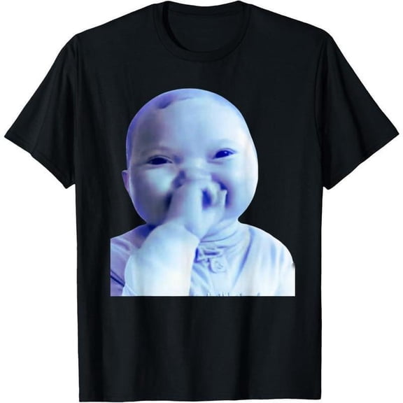 100% Cotton Funny AI Baby Holding Laugh Meme Trend T-Shirt