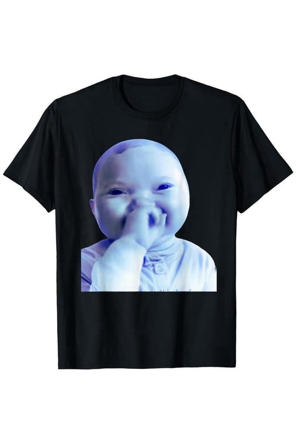 100% Cotton Funny AI Baby Holding Laugh Meme Trend T-Shirt