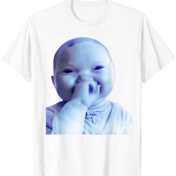 100% Cotton Funny AI Baby Holding Laugh Meme Trend T-Shirt