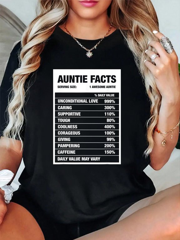 Funny Auntie Nephew Niece Aunt Week Auntie Facts Gift T-Shirt Women's Men's Graphic Tee Casual Tops