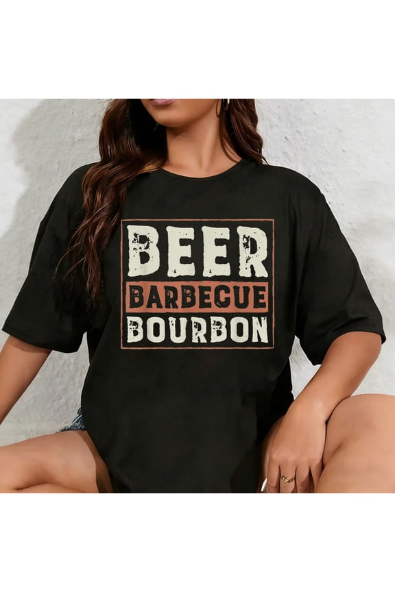 100% Cotton Funny Barbecue Beer Bourbon Graphic Women Men Meat Smoking T-Shirt
