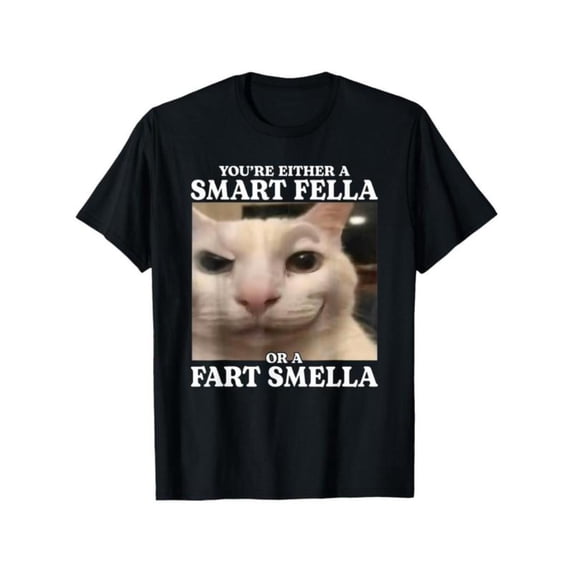 100% Cotton Funny Cat Meme T-Shirt - "You're Either Smart or Stinky" Humorous Graphic Tee with Design, Unisex Sizes, Machine Washable Round Neck Casual Shirt for M Golf Gift T-Shirt For Men and Women