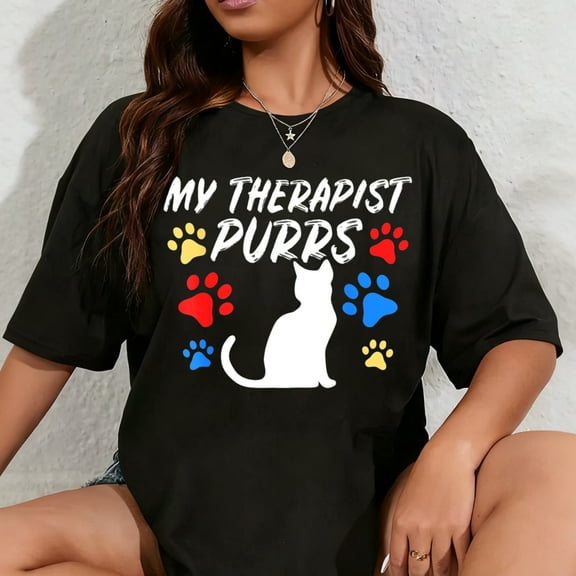 100% Cotton Funny Cat Mom Cat Dad Cat Lover Therapy Gift Mens & Womens T-Shirt