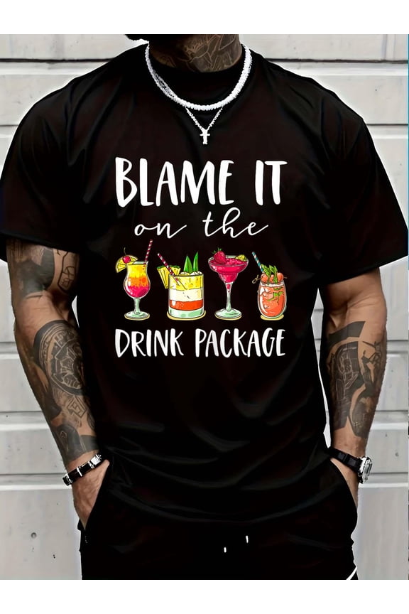 100% Cotton Funny Cruise Gifts Blame It On The Drink Package T-Shirt Small Graphic T-shirts for men and women