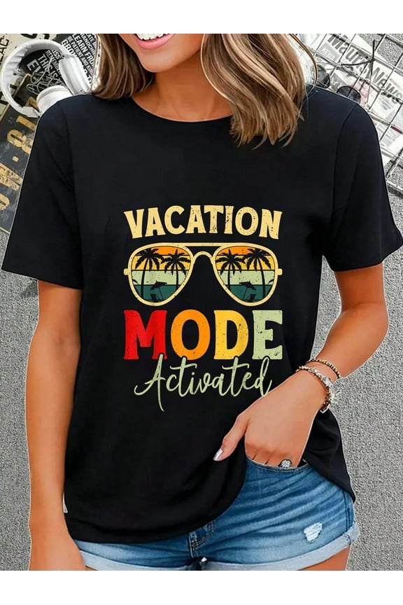 100% Cotton Funny Cruise Vacation Vacay Mode Activated For Women Men Sun T-Shirt