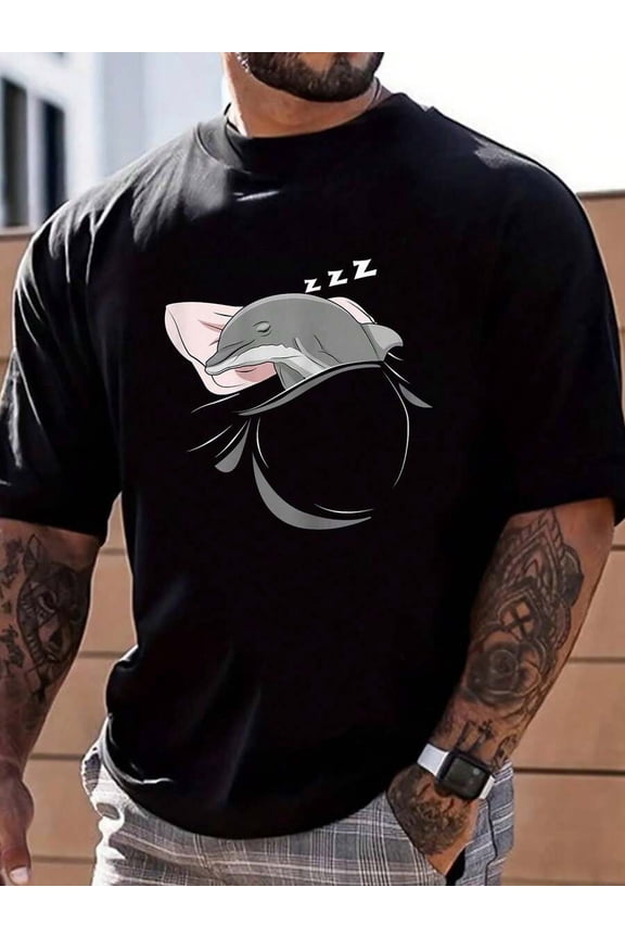 100% Cotton Funny Dolphin Merch For , Men & Dolphin Sleeping Animal Pajamas Nap PJs Outfit Gift Dolphin T-Shirt Street Hip-Hop Style Men's T-Shirt