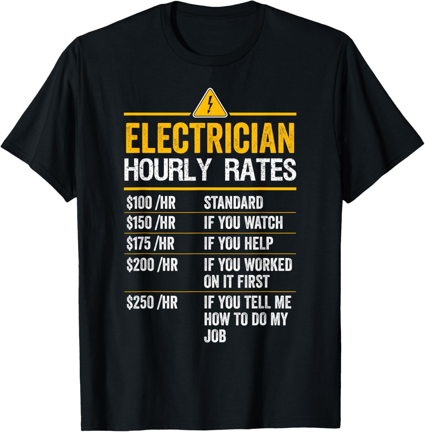 100 Cotton Funny Electrician Hourly Rates Lineman Labor Rates TShirt
