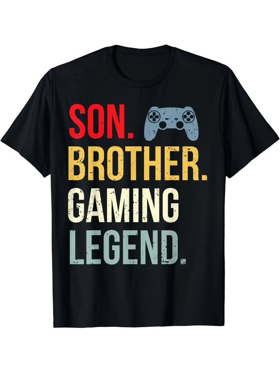 100% Cotton Funny Gamer Graphic T-Shirt, Video Game Player Brother Print Tee, Gaming Lover Short Sleeve Crewneck Shirt, Cool Gamer Gift Top for Adult Men and Women