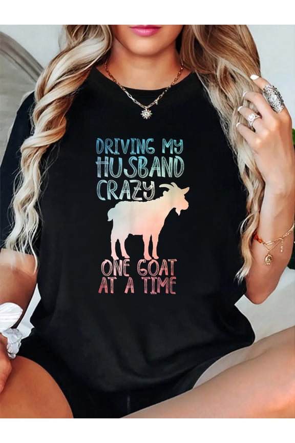100% Cotton Funny Goat Design for Women Girls Farm Animal Goat Farmer T-Shirt Women's Graphic Tee Casual Tops