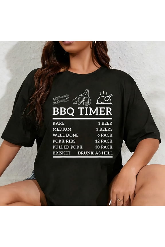 100% Cotton Funny Grill Saying BBQ Timer Bbq Beer Grill Dad Barbecue Fun T-Shirt