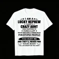 thumbnail image 1 of 100% Cotton Funny "I'm a Lucky Nephew with a Crazy Aunt" Graphic T-Shirt - Black Retro Humorous Saying Tee for Men & Women, Soft Breathable Round Neck, Comfortable Golf Gift T-Shirt For Men and Women, 1 of 8
